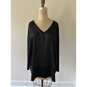 ANNE KLEIN Womens Mixed Media Flowy Top NEW Size 2X Black V-Neck Tunic Lagenlook